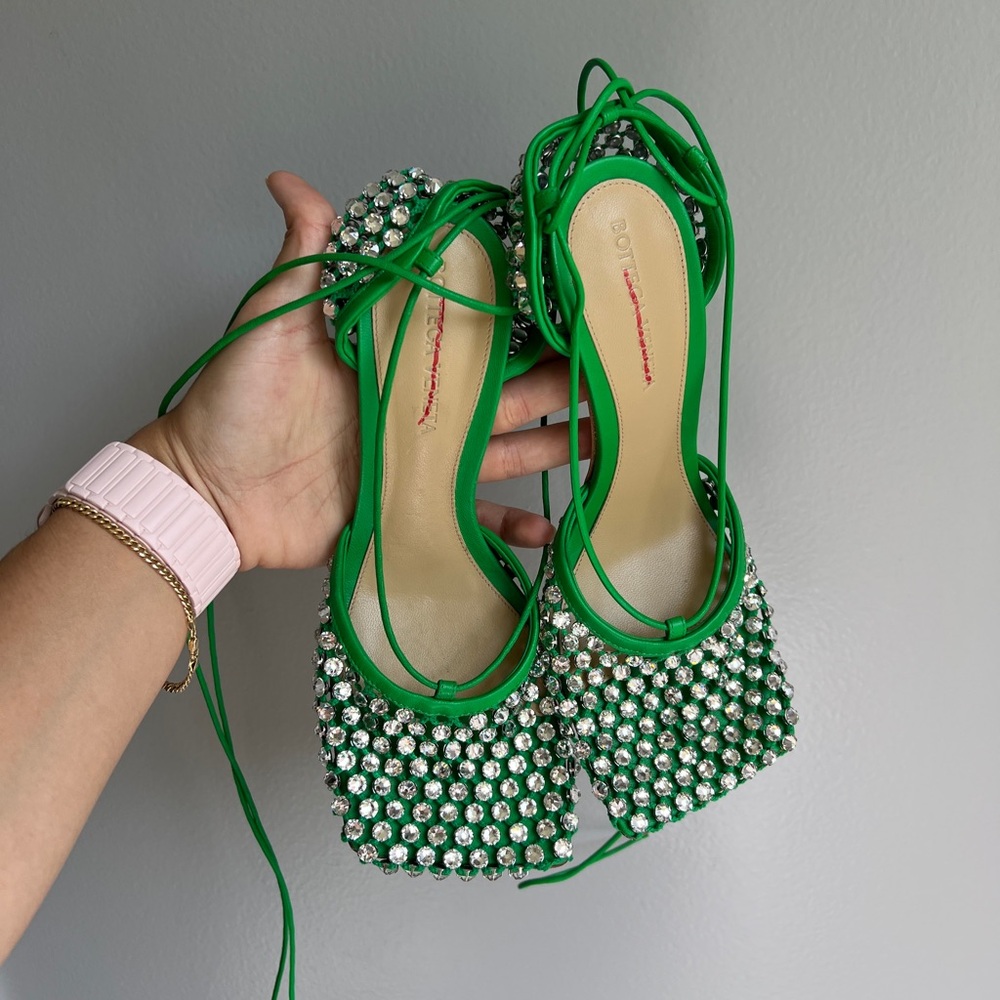 SOLD‼️Bottega Veneta Sparkle Stretch Lace-Up Sandal